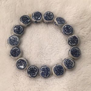 White and blue stone Asian inspired zen bracelet